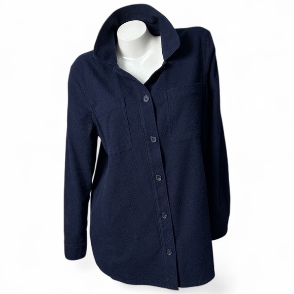 Classic TALBOTS Women's L Long-Sleeved Button-Down Large-Weave Navy Shirt-Jacket - Picture 4 of 10
